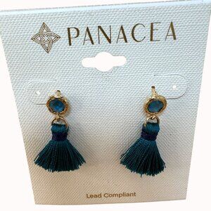 Panacea Teal Tassel Drop Earrings With Gold Accents